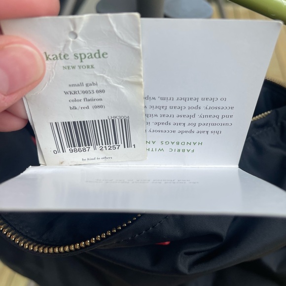Kate Spade New York Small Gabi Nylon Black Red Top Zip Shoulder Purse - Picture 9 of 13